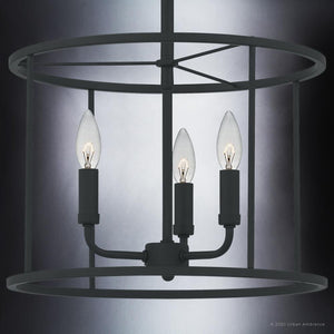 An Urban Ambiance UQL3794 Matte Black Modern Farmhouse Chandelier with a unique black metal frame.