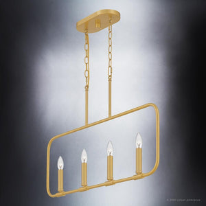 An Urban Ambiance beautiful light fixture with three UQL3796 Modern Farmhouse Chandelier 19.75''H x 32''W, Olde Brass Finish, Bideford Collection candle