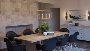 A dining room with a unique and luxury lighting fixture - an Urban Ambiance UQL3796 Modern Farmhouse Chandelier 19.75''H x 32''W, Olde