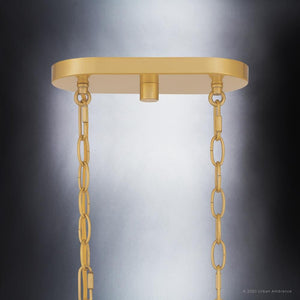 A luxurious UQL3796 Modern Farmhouse Chandelier with chains hanging from it, in an Olde Brass Finish from the Bideford Collection by Urban Ambiance.