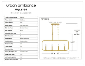 Urban Ambiance - UQL3796 Modern Farmhouse Chandelier 19.75''H x 32''W, Olde Brass Finish, Bideford Collection - beautiful and unique.
