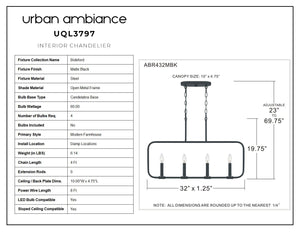 Urban Ambiance UQL3797 Modern Farmhouse Chandelier is a unique lighting fixture with a gorgeous matte black finish.