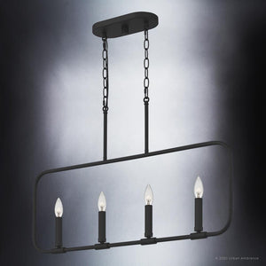 A luxury lighting fixture, the Urban Ambiance UQL3797 Modern Farmhouse Chandelier boasts a gorgeous matte black finish in the Bideford Collection with three hanging candles.