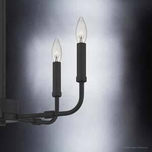 A unique UQL3800 Modern Farmhouse Chandelier with a gorgeous matte black finish, part of the luxury Bideford Collection by Urban Ambiance, featuring three candle lights.