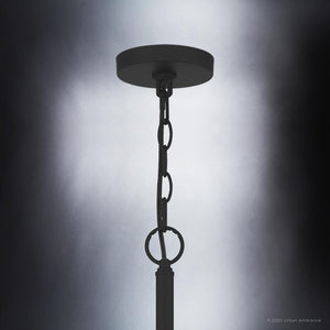 An Urban Ambiance UQL3800 Modern Farmhouse Chandelier 21.25''H x 18''W, Matte Black Finish, Bideford Collection with a beautiful chain hanging from it