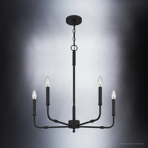 An Urban Ambiance UQL3803 Modern Farmhouse Chandelier 25.25''H x 24''W, Matte Black Finish, Bideford Collection with four candle lights that is beautiful