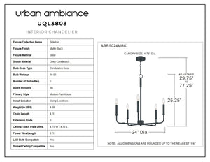 Urban Ambiance - UQL3803 Modern Farmhouse Chandelier 25.25''H x 24''W, Matte Black Finish, Bideford Collection - lighting fixture - beautiful