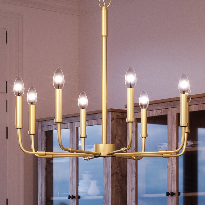 UQL3805 Modern Farmhouse Chandelier 26''H x 28''W, Olde Brass Finish, Bideford Collection