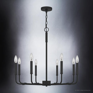 A luxury lighting fixture, the Urban Ambiance UQL3806 Modern Farmhouse Chandelier 26''H x 28''W, Matte Black Finish, Bideford Collection with six