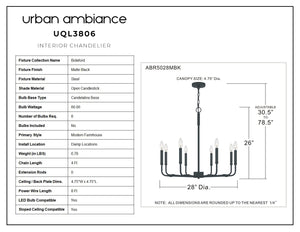 Urban Ambiance - UQL3806 Modern Farmhouse Chandelier 26''H x 28''W, Matte Black Finish, Bideford Collection. (Beautiful modern lamp)