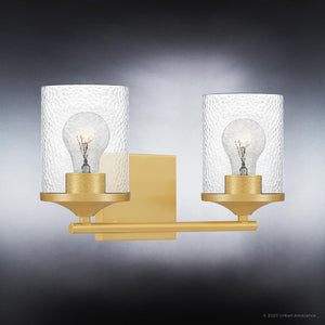 Two UQL3811 Modern Farmhouse Bath Fixtures in an Olde Brass finish, from the Bideford Collection by Urban Ambiance, featuring unique and gorgeous design.