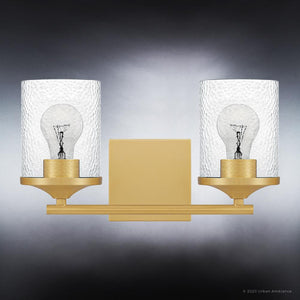 Two UQL3811 Modern Farmhouse Bath Fixtures in Olde Brass Finish, Bideford Collection by Urban Ambiance with unique lighting fixture design.