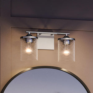 An Urban Ambiance bathroom with two UQL3813 Modern Farmhouse Bath Fixtures 7.75''H x 14''W, Polished Chrome Finish, Bideford Collection providing unique