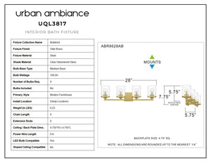 Urban Ambiance UQL3817 Modern Farmhouse Bath Fixture - beautiful lighting fixture