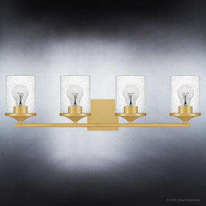 A luxurious UQL3817 Modern Farmhouse Bath Fixture 7.75''H x 28''W, Olde Brass Finish from the Bideford Collection by Urban Ambiance, stunning with