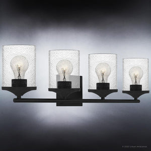 Four gorgeous UQL3818 Modern Farmhouse Bath Fixtures with a light bulb in the middle.