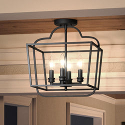 A unique ceiling light fixture with three lights in a cage, the UQL3821 Classic Ceiling 14.75''H x 14''W from the Matte Black Finish, Newquay Collection