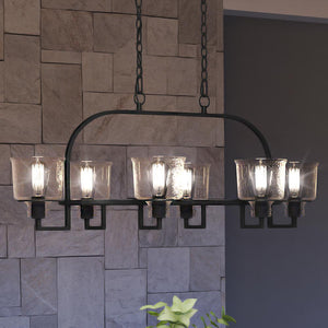 A unique and gorgeous UQL3862 Contemporary Chandelier 14.75''H x 41.25''W, Natural Black Finish from the Ivybridge Collection by Urban Ambiance hanging over a