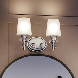 A bathroom with two UQL3873 Posh Bath Fixtures 9.5''H x 14''W, Polished Chrome Finish, Southhampton Collection from Urban Ambiance