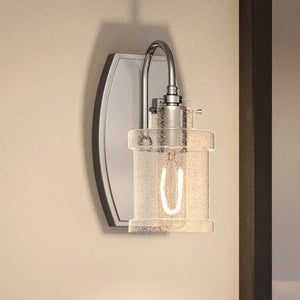 An UQL3974 Modern Farmhouse Wall Sconce 9.75''H x 5''W, Polished Chrome Finish, Wrexham Collection by Urban Ambiance with a gorgeous