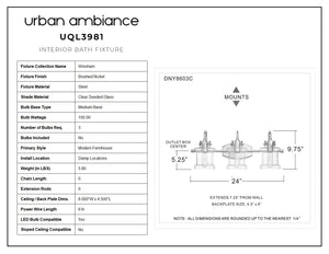 Urban ambience - UQL3981 Modern Farmhouse Bath Fixture 9.75''H x 24''W, Brushed Nickel Finish, Wrexham Collection - unique lighting.