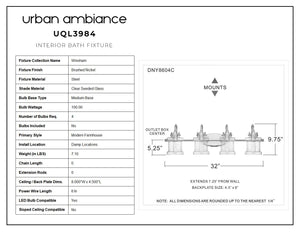 Urban Ambiance - UQL3984 Modern Farmhouse Bath Fixture 9.75''H x 32''W, Brushed Nickel Finish, Wrexham Collection with a unique touch