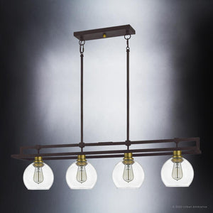 A luxurious UQL4030 Utilitarian Chandelier 10''H x 40''W with glass globes from the Preston Collection by Urban Ambiance.