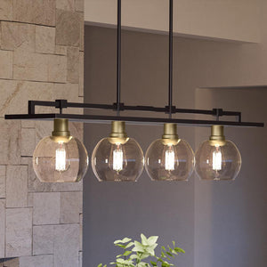 A modern kitchen with the unique UQL4030 Utilitarian Chandelier 10''H x 40''W, Black Bronze Finish, Preston Collection pendant light by Urban Ambiance.