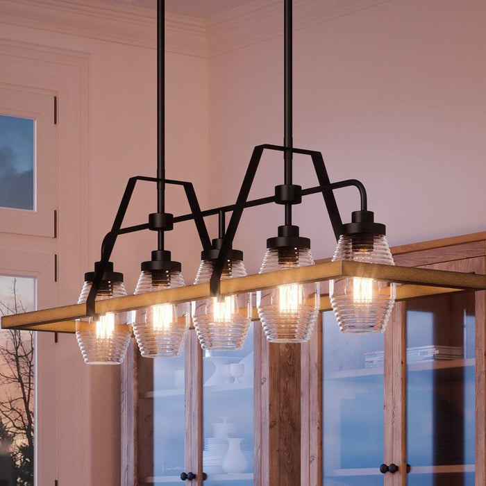 UQL4052 Famhouse Chandelier 14.25''H x 39.5''W, Ash Black Finish, Kendal Collection