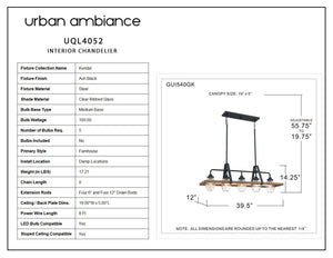 Urban Ambiance UQL4052 Farmhouse Chandelier 14.25''H x 39.5''W, Ash Black Finish, Kendal Collection - A gorgeous farmhouse chandelier with a