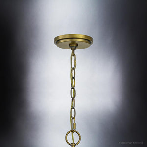 The Urban Ambiance UQL4072 XL Traditional Chandelier (31''H x 32''W) from the Ayr Collection features a brass ceiling canopy and hanging chain in an Olde Brass finish, ideal for supporting your light fixture against a gradient gray background.