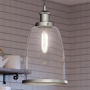 A beautiful lighting fixture, the UQL4081 Transitional Pendant 13.5''H x 8''W with an Aged Nickel Finish from the Wyndford Collection by Urban Ambiance hangs