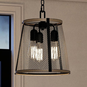 A unique Urban Ambiance UQL4091 Farmhouse Chandelier, with a gorgeous Matte Black Finish, hanging from a window in a room.
