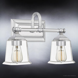 An Urban Ambiance UQL4114 Traditional Bath Fixture 10''H x 15''W, Polished Chrome Finish, Edinburgh Collection with unique clear glass bulbs.