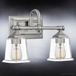 A luxurious UQL4115 Traditional Bath Fixture 10''H x 15''W with a brushed nickel finish and clear glass bulbs from the Edinburgh Collection by Urban Ambiance.