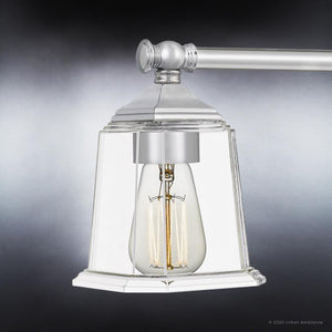 A beautiful, luxury UQL4117 Traditional Bath Fixture from the Edinburgh Collection by Urban Ambiance, with a clear glass shade.