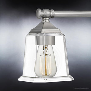 A beautiful urban lamp fixture with a clear glass shade.