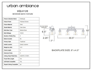 Urban Ambiance UQL4120 Traditional Bath Fixture 10''H x 30.5''W, Polished Chrome Finish, Edinburgh Collection - Lighting - Lighting - Lighting - Gorgeous+.