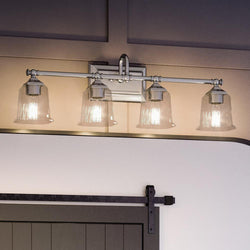 An Urban Ambiance luxury bathroom light fixture with a unique barn door.