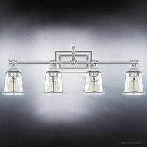 Four UQL4120 Luxury Bath Fixtures with clear glass shades.