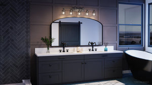A bathroom with a unique Urban Ambiance Edinburgh Collection UQL4123 Traditional Bath Fixture 10.75''H x 41.75''W, Brushed Nickel Finish tub and sink.