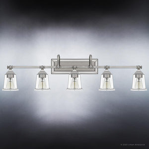 An Urban Ambiance UQL4123 Traditional Bath Fixture 10.75''H x 41.75''W, Brushed Nickel Finish, Edinburgh Collection with beautiful clear glass shades.