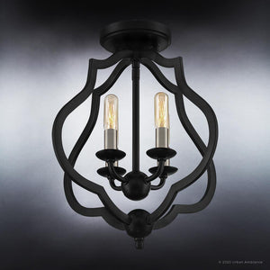 A unique Urban Ambiance UQL4130 Art Deco Ceiling 15.5''H x 15''W, Matte Black Finish, Stafford Collection with beautiful candle lights.