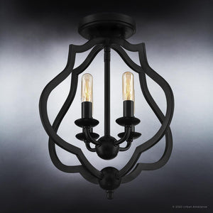 An Urban Ambiance UQL4130 Art Deco Ceiling 15.5''H x 15''W, Matte Black Finish, Stafford Collection lighting fixture with two light bulbs.