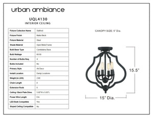 Urban Ambiance UQL4130 Art Deco Ceiling 15.5''H x 15''W, Matte Black Finish, Stafford Collection 1 beautiful flush mount lamp.