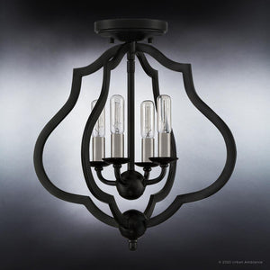 A beautiful Urban Ambiance UQL4130 Art Deco Ceiling light fixture with a luxurious matte black finish from the Stafford Collection, featuring three light bulbs.