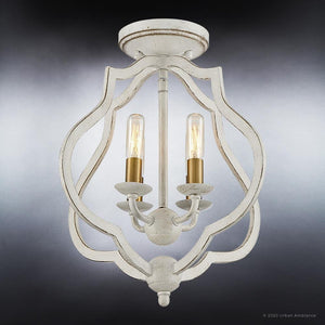 A beautiful Urban Ambiance UQL4131 Art Deco Ceiling 15.5''H x 15''W, Burnished White Finish, Stafford Collection light fixture with two light bulbs