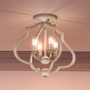 A beautiful Urban Ambiance UQL4131 Art Deco Ceiling 15.5''H x 15''W, Burnished White Finish, Stafford Collection light fixture with three lights on it.