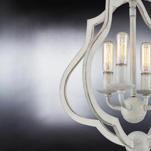 A beautiful UQL4131 Art Deco Ceiling 15.5''H x 15''W chandelier from the Stafford Collection, featuring a burnished white finish and three light bulbs.
