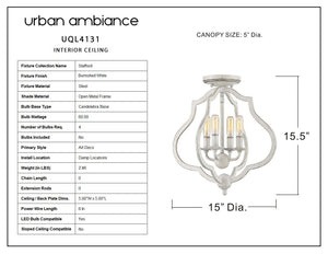 A gorgeous UQL4131 Art Deco Ceiling 15.5''H x 15''W, Burnished White Finish, Stafford Collection luxury light fixture with a white shade by Urban